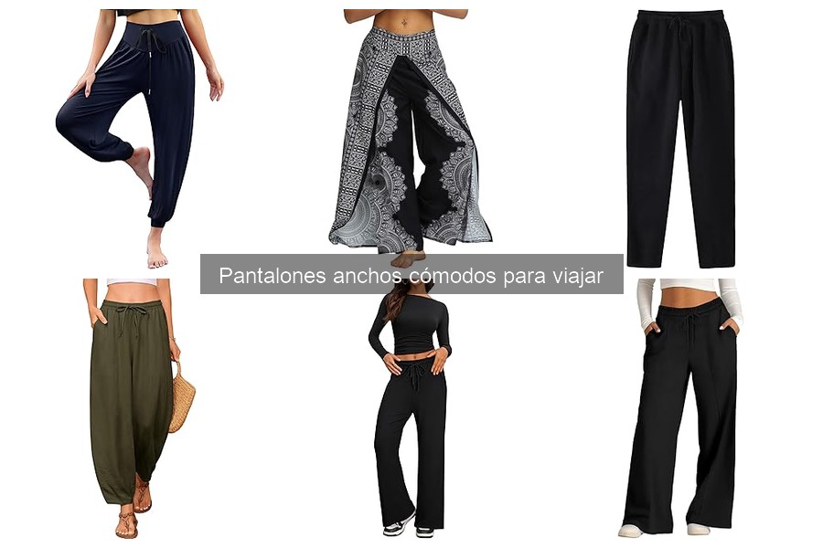 Combina pantalones anchos cómodos para un look de viaje